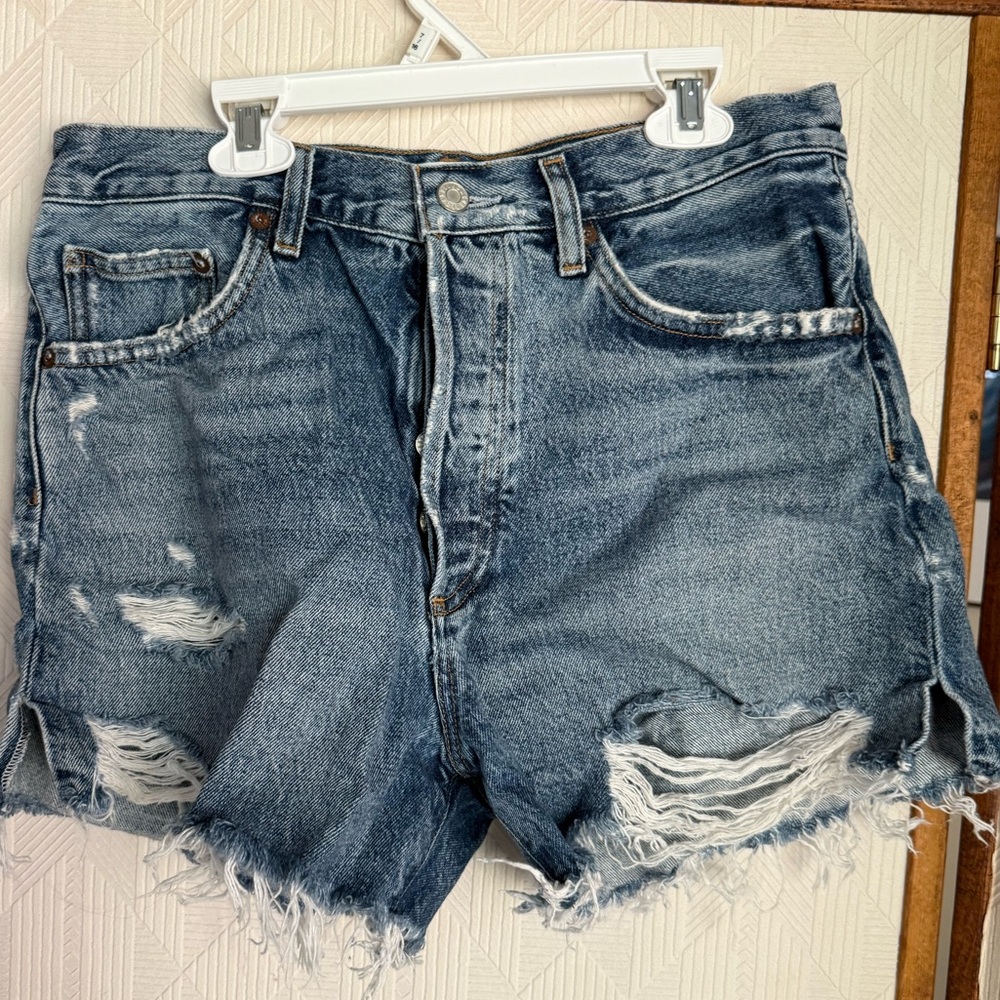 Agolde Blue Distressed Jean Shorts